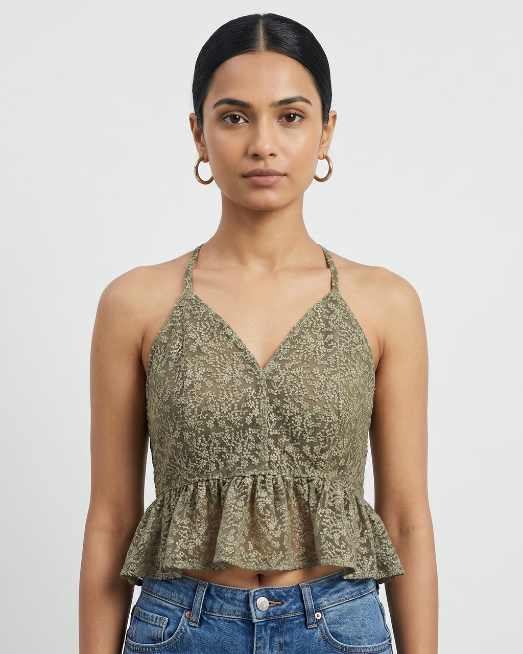 Olive Lace Grace Peplum Duality Wear Top