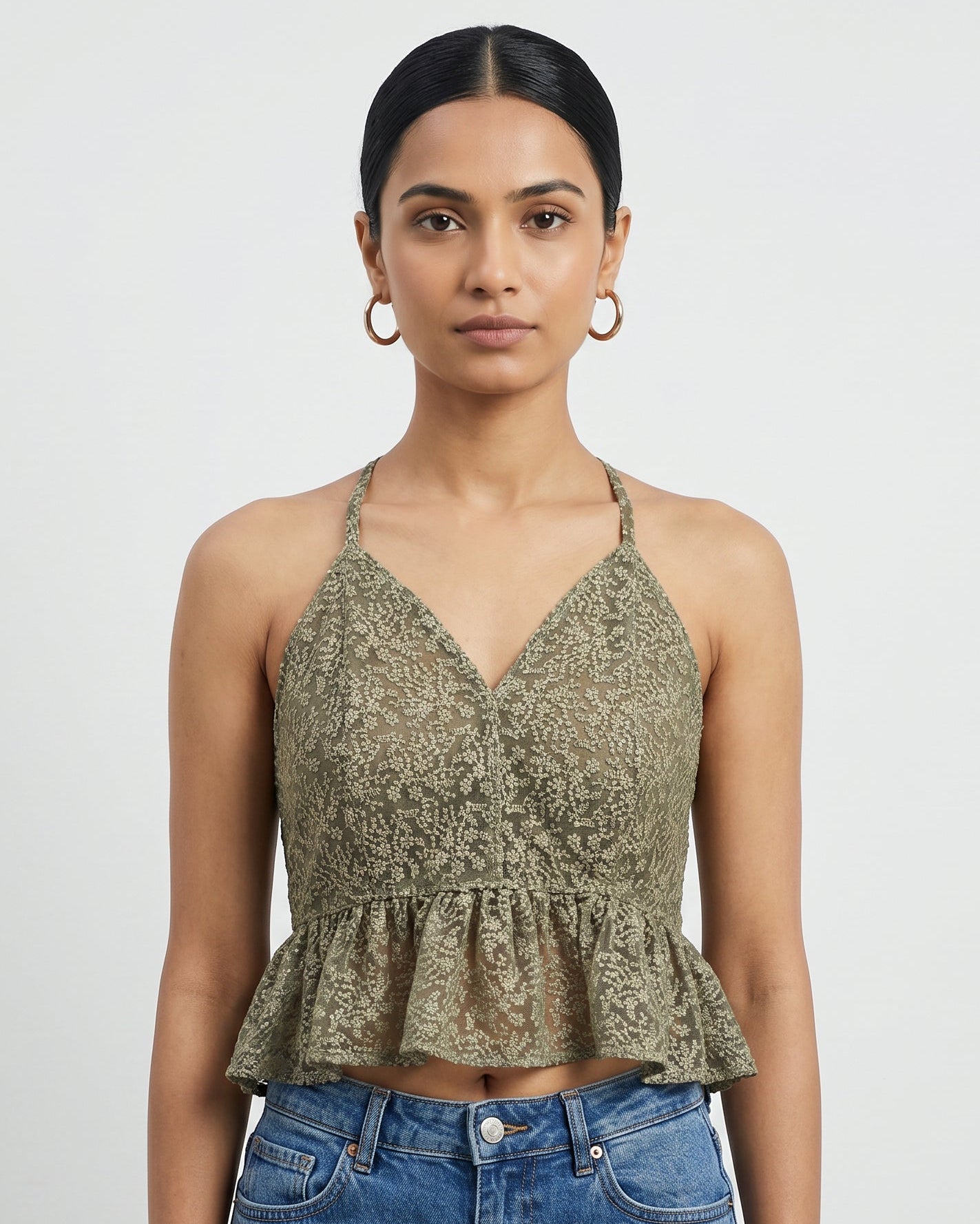 Olive Lace Grace Peplum Duality Wear Top