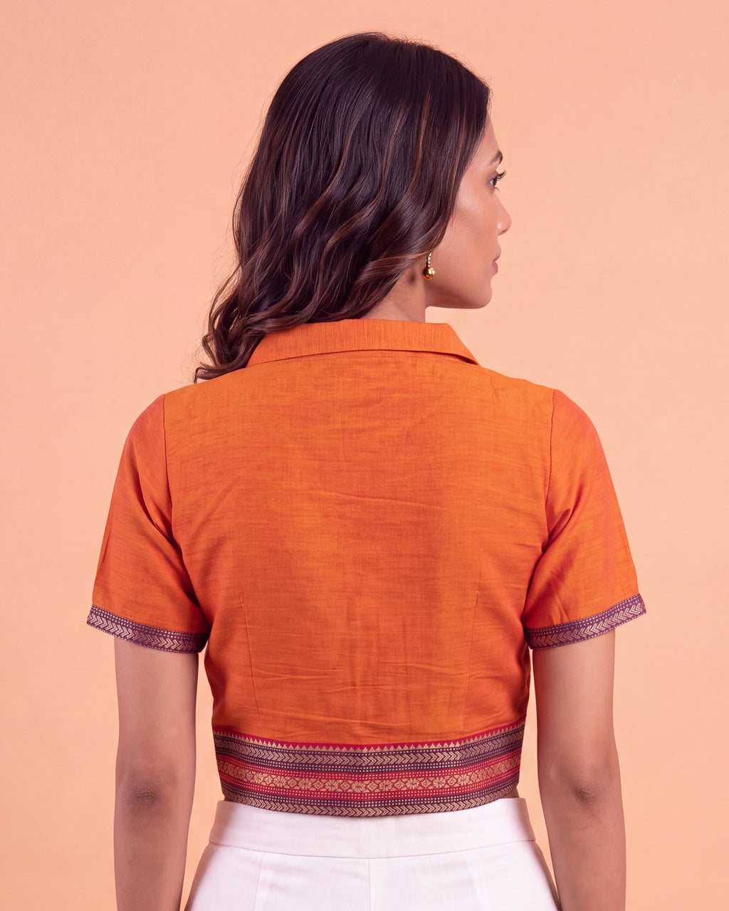 Sunset Orange Heritage Button-Up Blouse