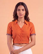 Sunset Orange Heritage Button-Up Blouse