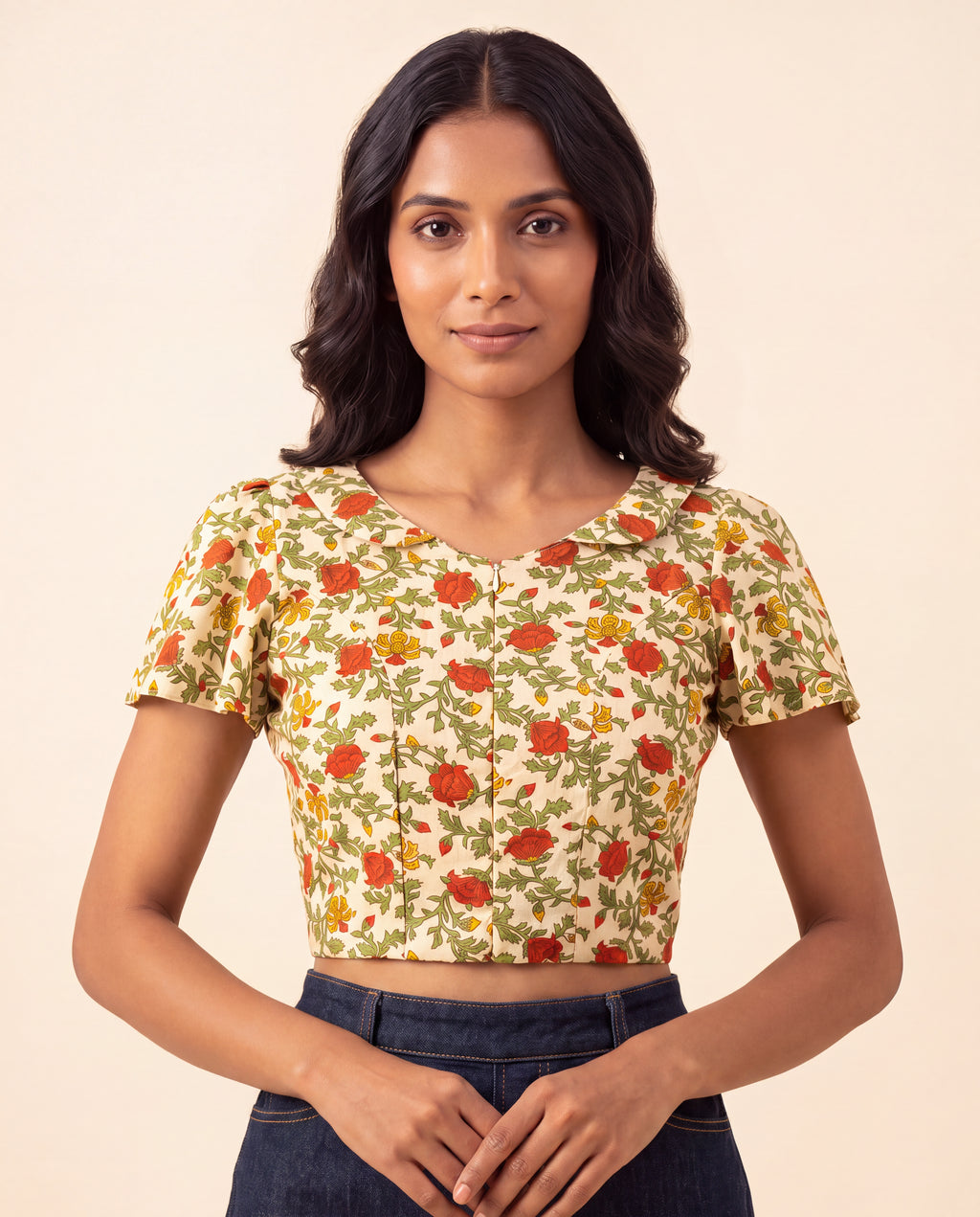 Floral Front-Zip Red Bloom Duality Wear Top