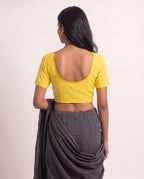 Sunshine yellow front-hook saree blouse in cotton with U-neck and princess seams - view 2