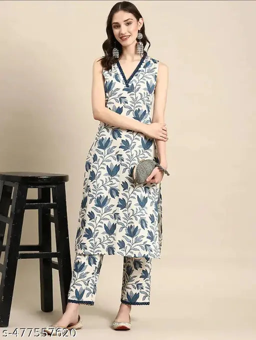 V-Neck Sleeveless Long Kurti Co-ord set