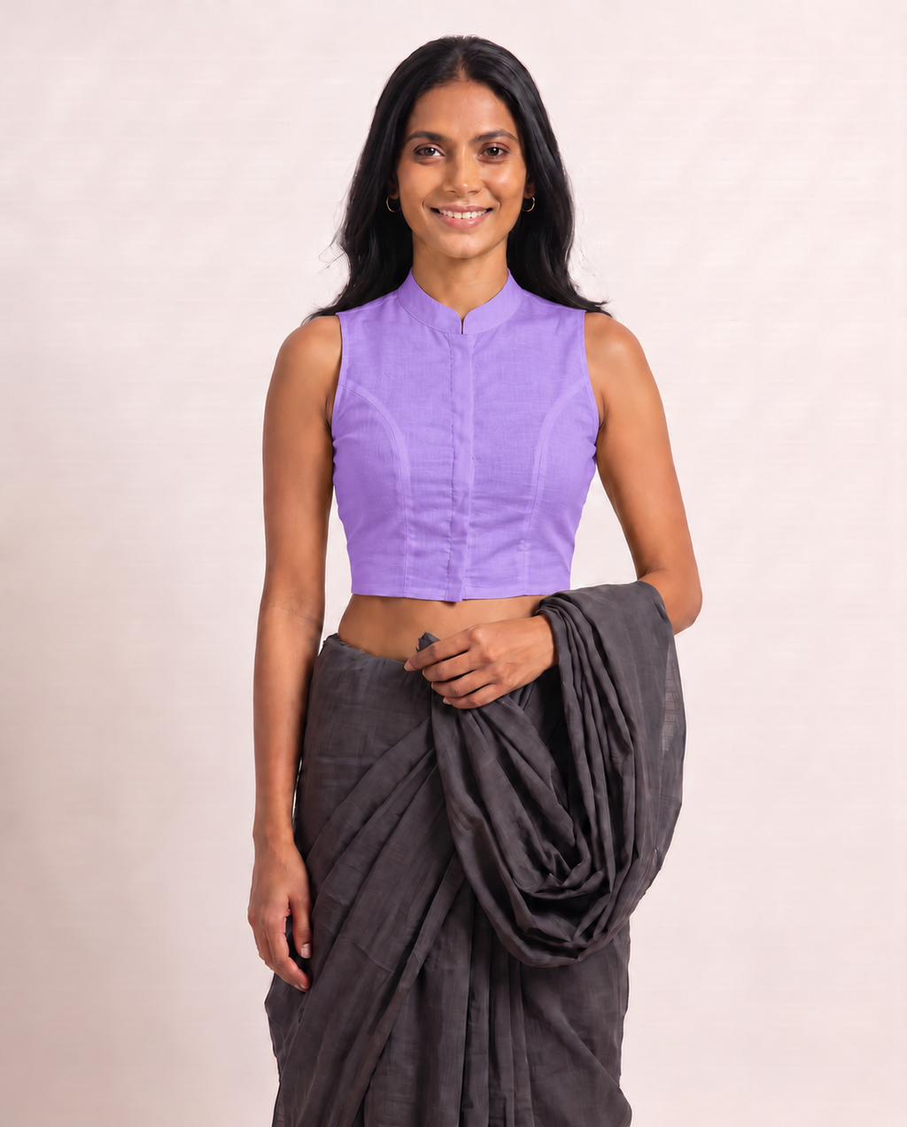 Lavender Sleeveless Front Open Classic Blouse photo 4