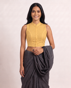 Marigold Glow Sleeveless Front Open Classic Blouse photo 4