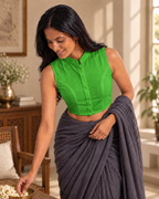 Meadow Green Sleeveless Front Open Classic Blouse photo 2