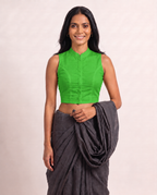 Meadow Green Sleeveless Front Open Classic Blouse photo 4