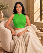 Meadow Green Sleeveless Front Open Classic Blouse photo 7