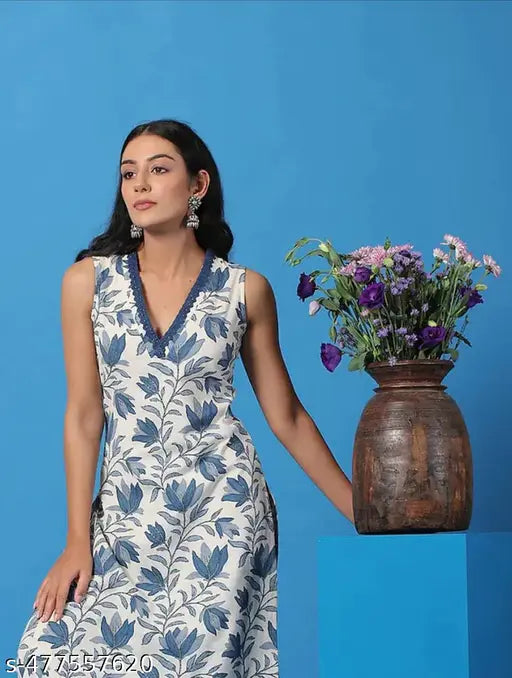 V-Neck Sleeveless Long Kurti Co-ord set