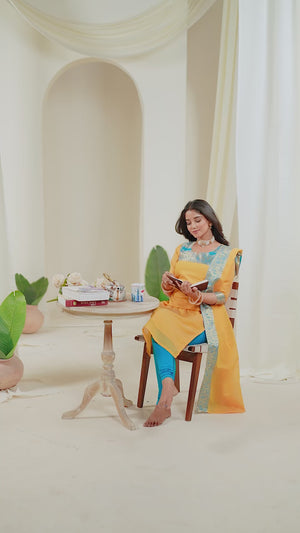 Yellow Ethnic Cotton Kurta with dupatta