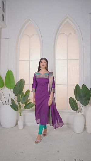 Purple Ethnic Cotton Kurta with dupatta