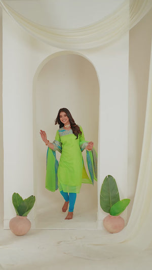 Light Green Ethnic Cotton Kurta with dupatta