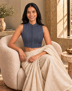 Slate Grey Sleeveless Front Open Classic Blouse photo 7