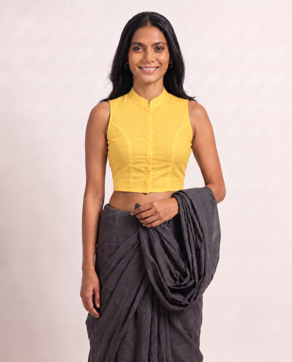 Sunshine Yellow Sleeveless Front Open Classic Blouse photo 4
