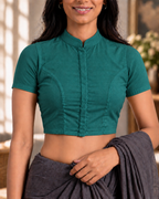 Teal Green High Neck Short Sleeve blouse view 1
