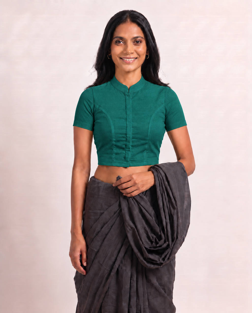 Teal Green High Neck Short Sleeve blouse view 4