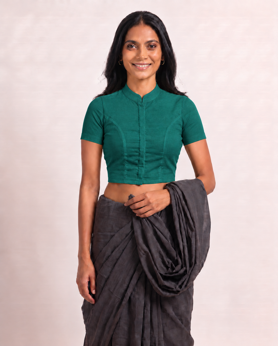 Teal Green High Neck Short Sleeve blouse view 4