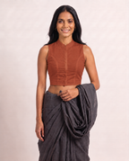 Terracotta Sleeveless Front Open Classic Blouse photo 4
